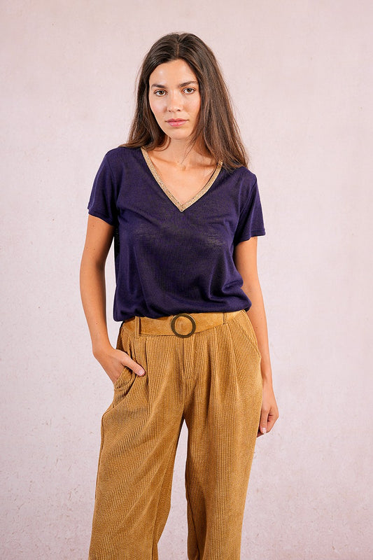 V Neck Tee - Navy