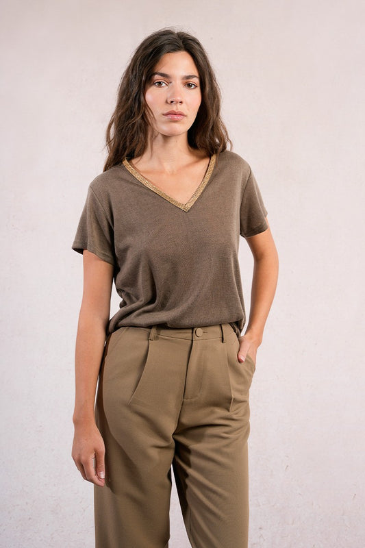 V Neck Tee - Khaki