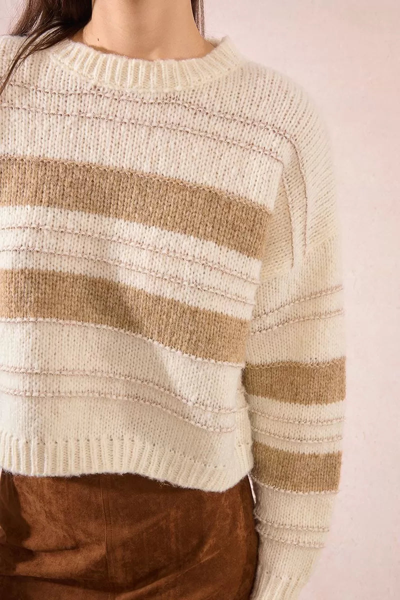 Cream Stripe Cropped Jumper